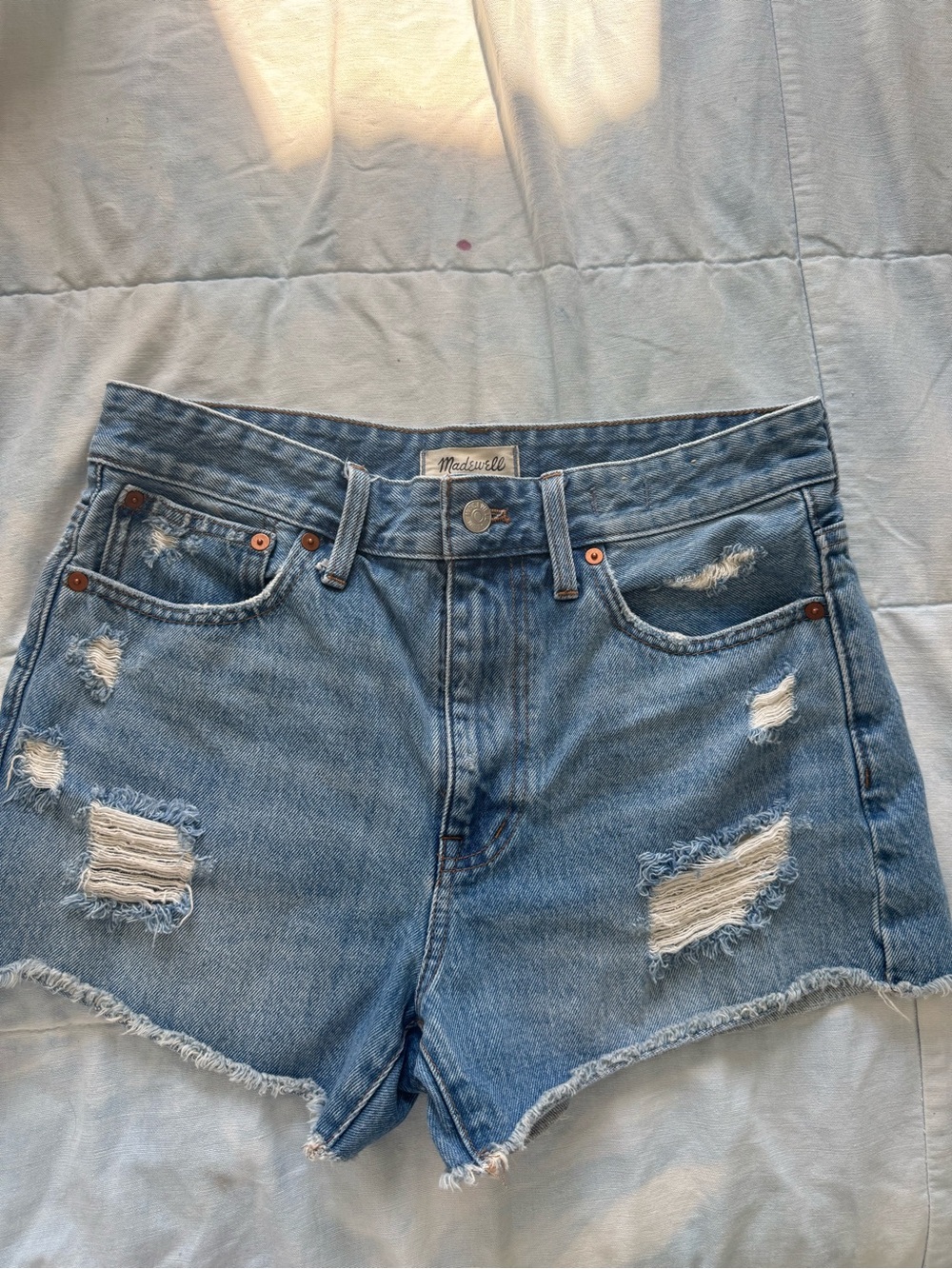 Madewell Medium Wash Distressed High-Rise Denim Shorts - Blue